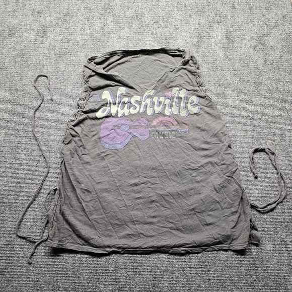 Lucky Brand Tops - Lucky Brand Nashville Music Graphic Tank Top Lace Up Sides Gray Small